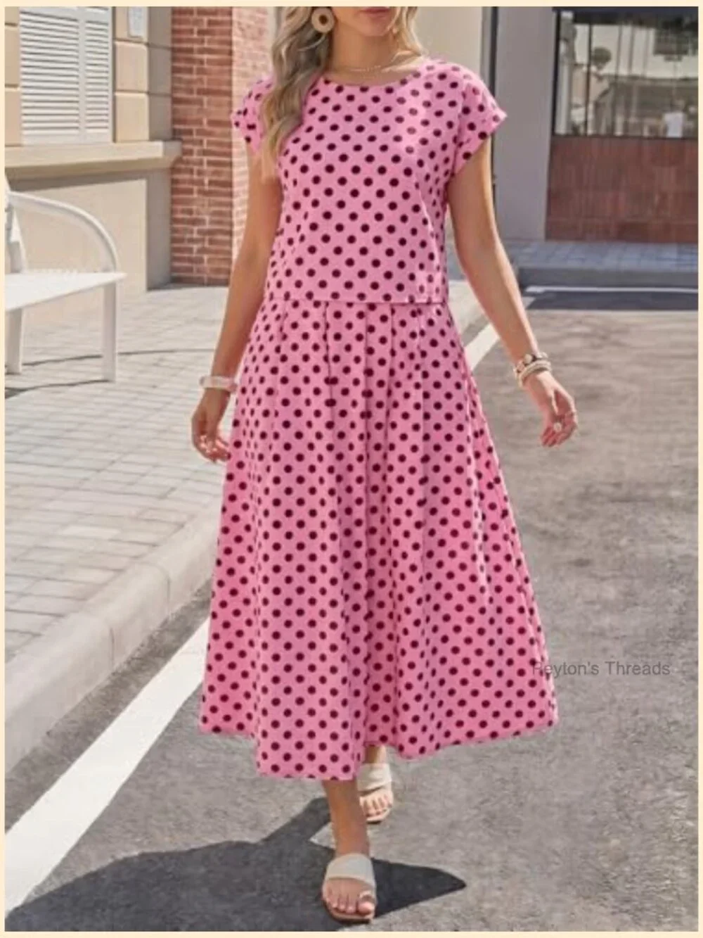 Striped 2 Piece Skirt Set Cap Sleeve Top Midi Dress Travel Outfit Matching Set